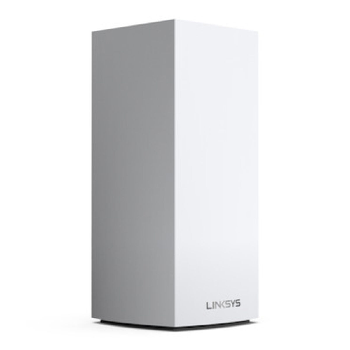 Router rectangular blanco de pie. La marca 'LINKSYS' está en la parte inferior.