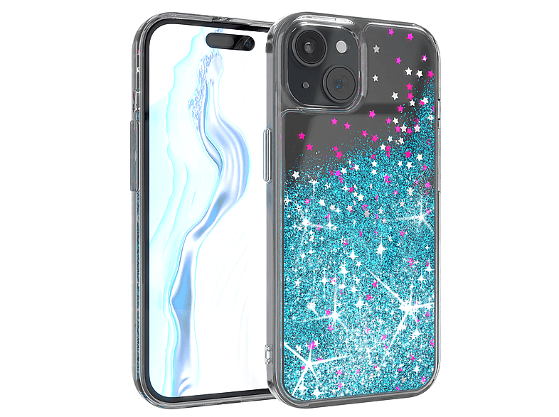 CASE Glittery EAZY Liquid Blau 15, Case, Apple, iPhone Backcover,