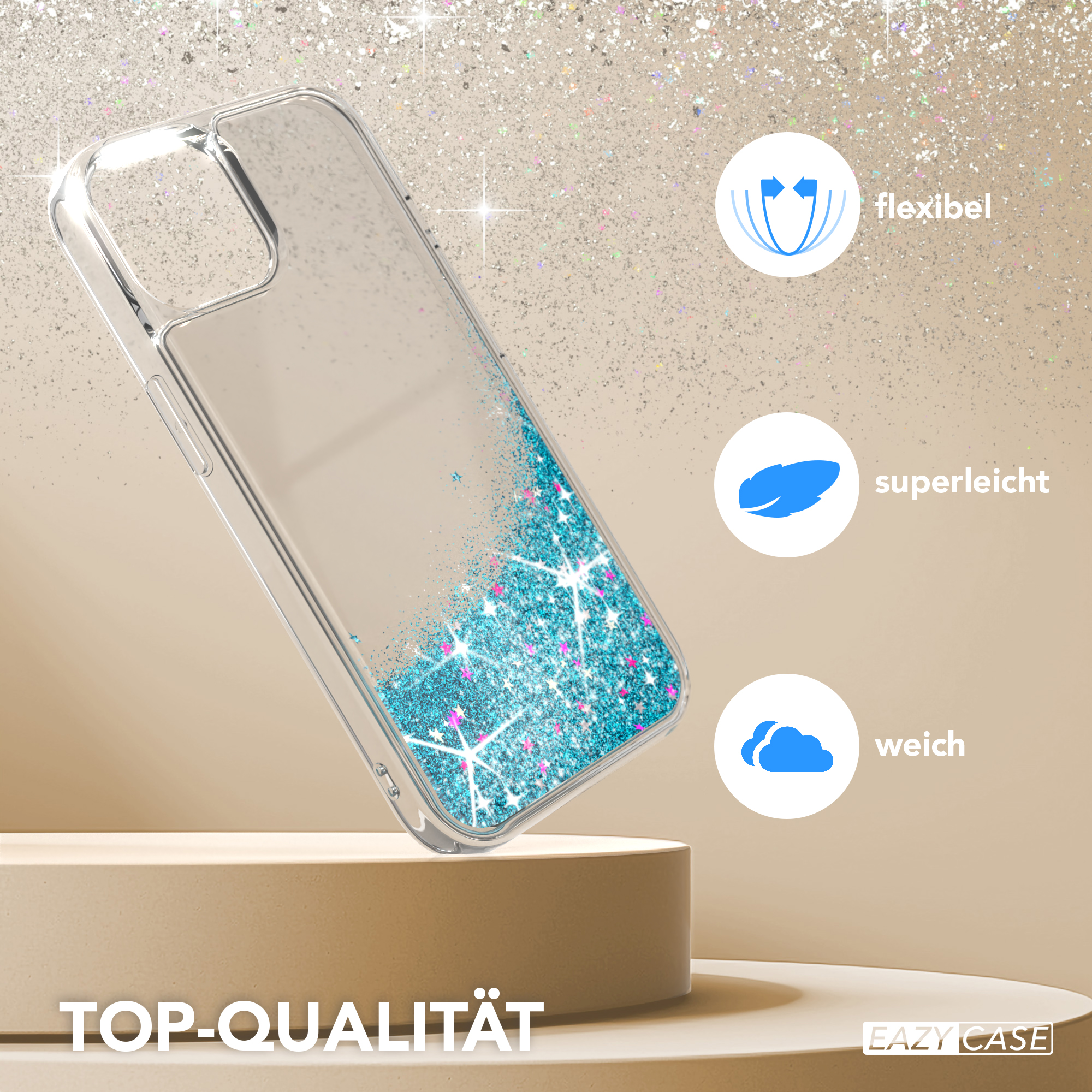 EAZY CASE Liquid Glittery Blau Apple, 15, Case, Backcover, iPhone