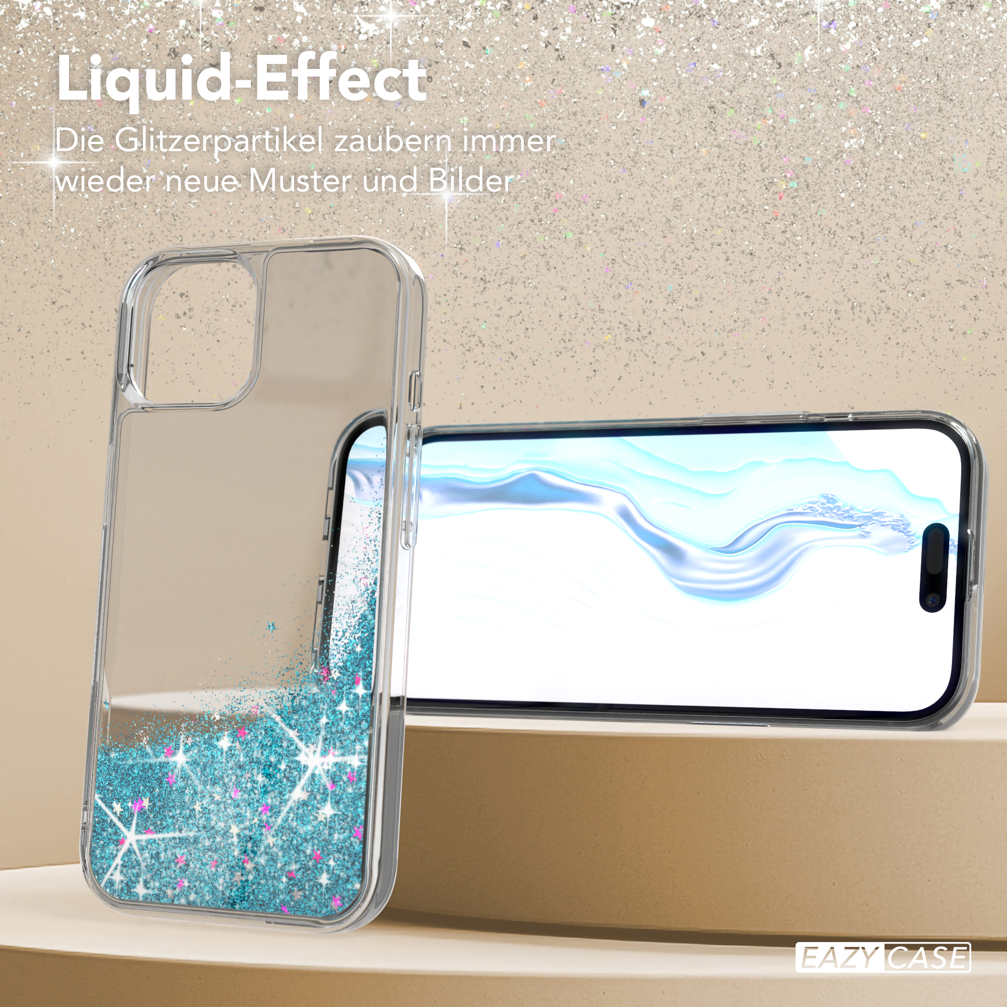 EAZY CASE Case, iPhone Glittery Liquid Blau Apple, Backcover, 15
