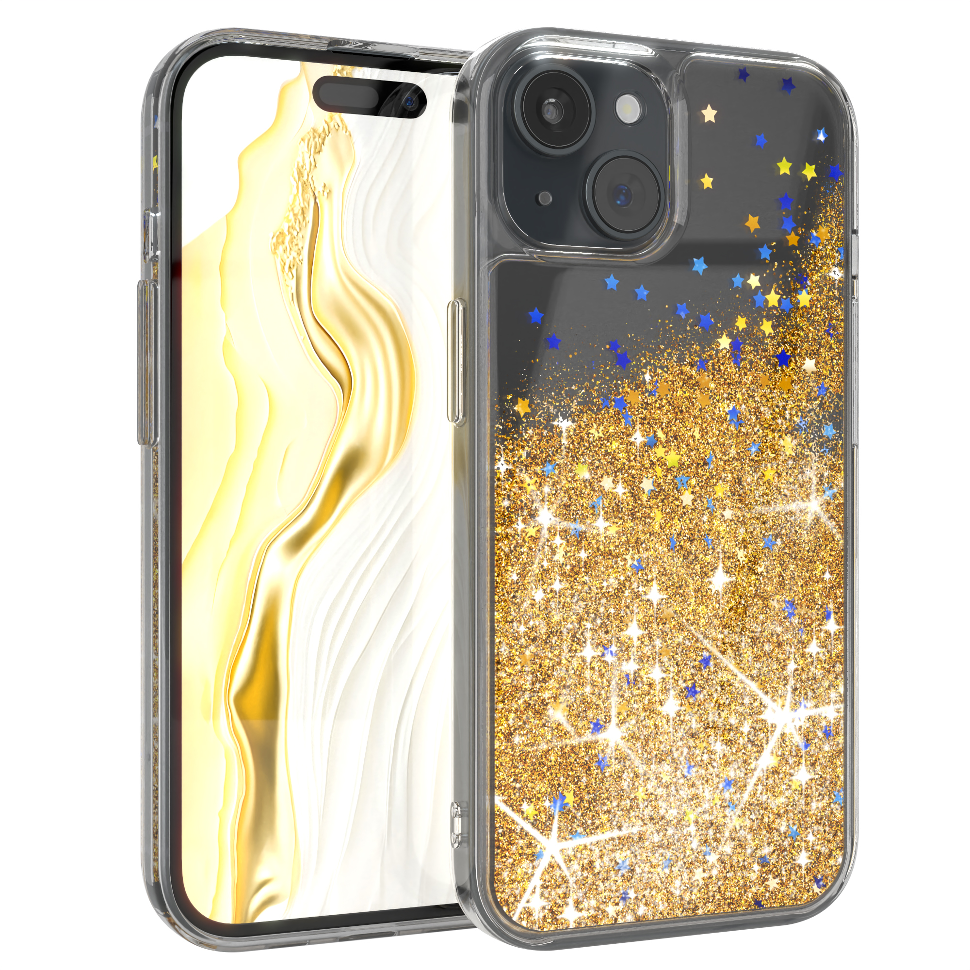 Gold EAZY Backcover, Glittery iPhone Case, Liquid CASE 15, Apple,