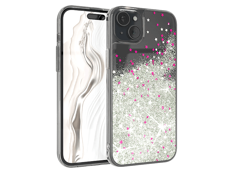 15 Case, Apple, Glittery iPhone Silber EAZY Backcover, Plus, CASE Liquid