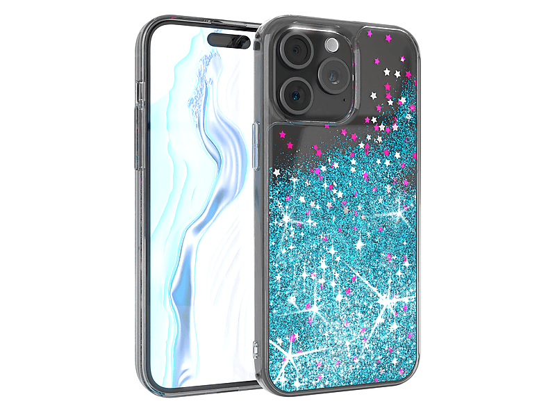 EAZY CASE Liquid Glittery Case, Backcover, Apple, iPhone 15 Pro Max, Blau