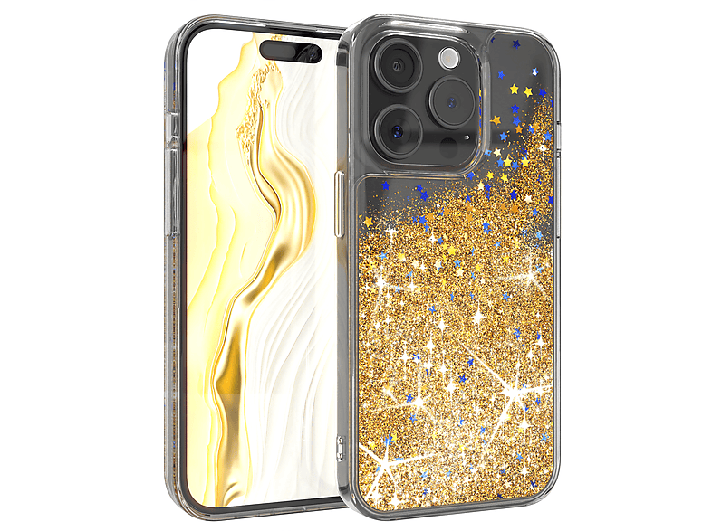 EAZY CASE Liquid Glittery Gold iPhone Apple, Pro, Case, 15 Backcover