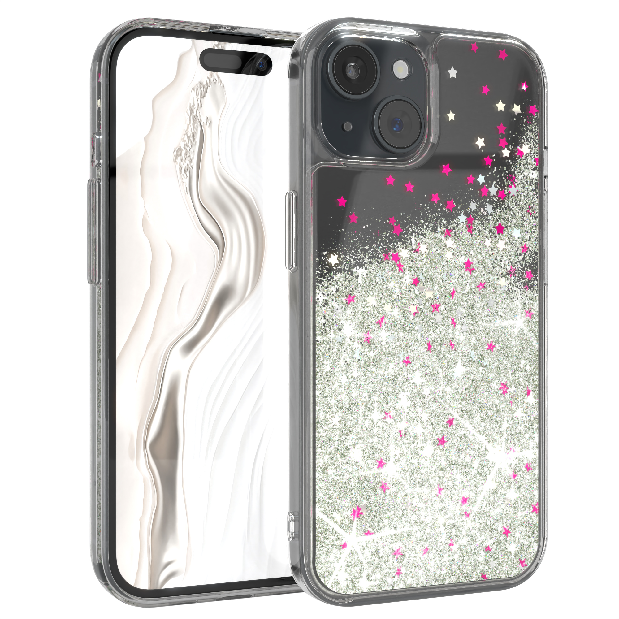 EAZY CASE Liquid Glittery Apple, iPhone 15, Backcover, Silber Case