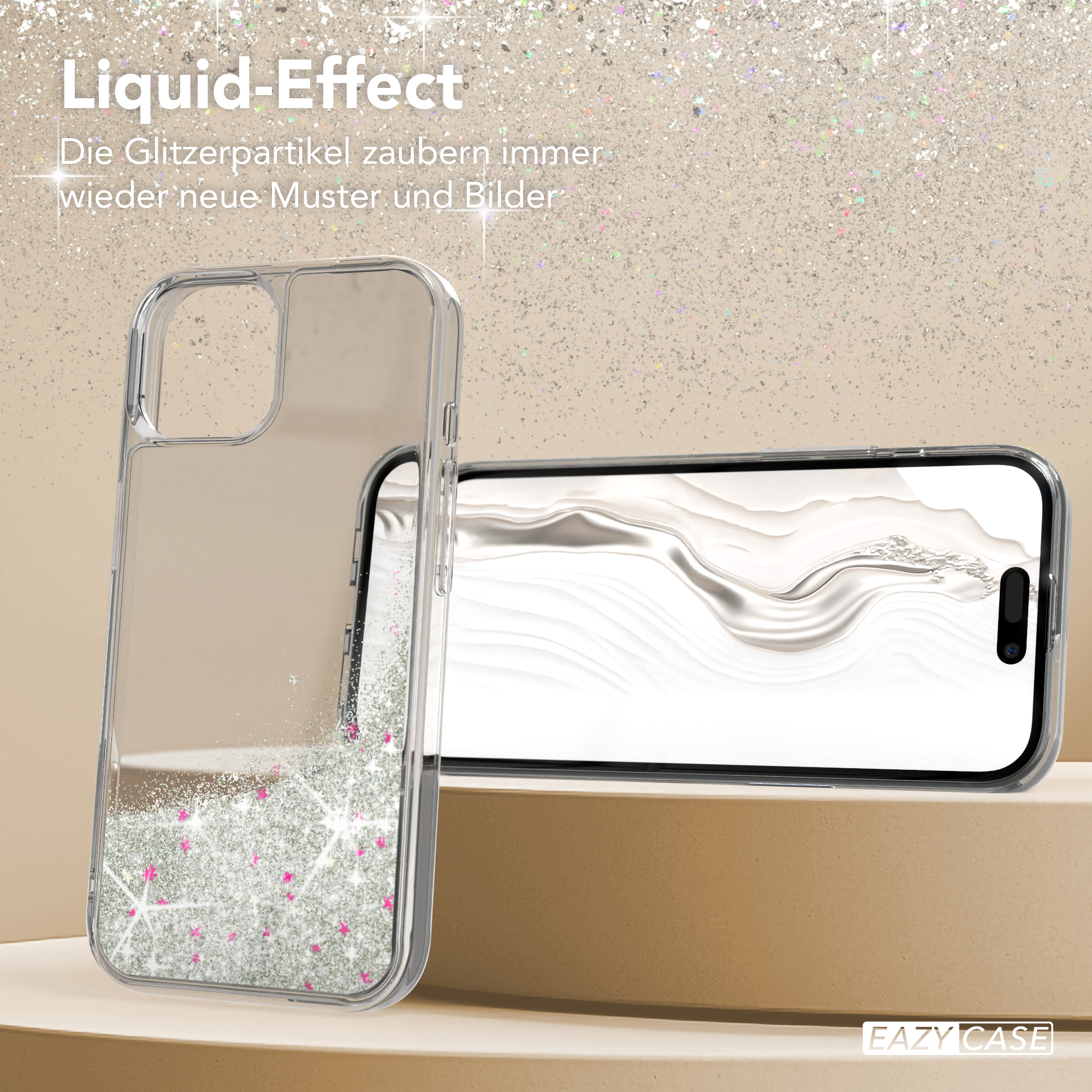 EAZY CASE Liquid Glittery Apple, iPhone 15, Backcover, Silber Case