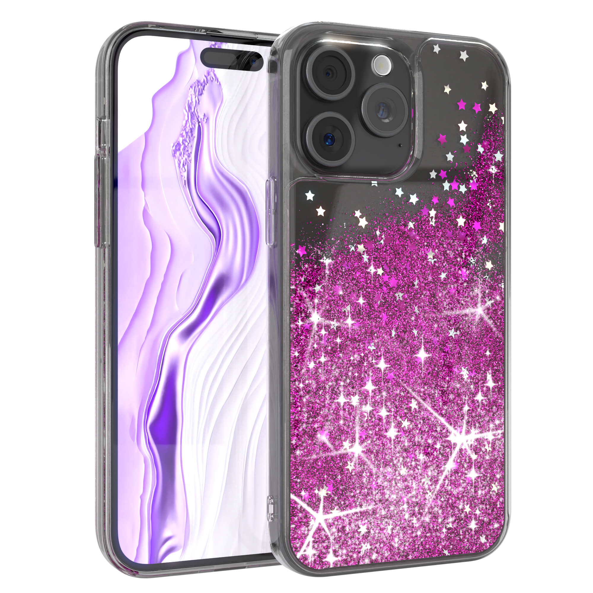 EAZY CASE Liquid Glittery Case, iPhone Pro Apple, 15 Backcover, Lila Max