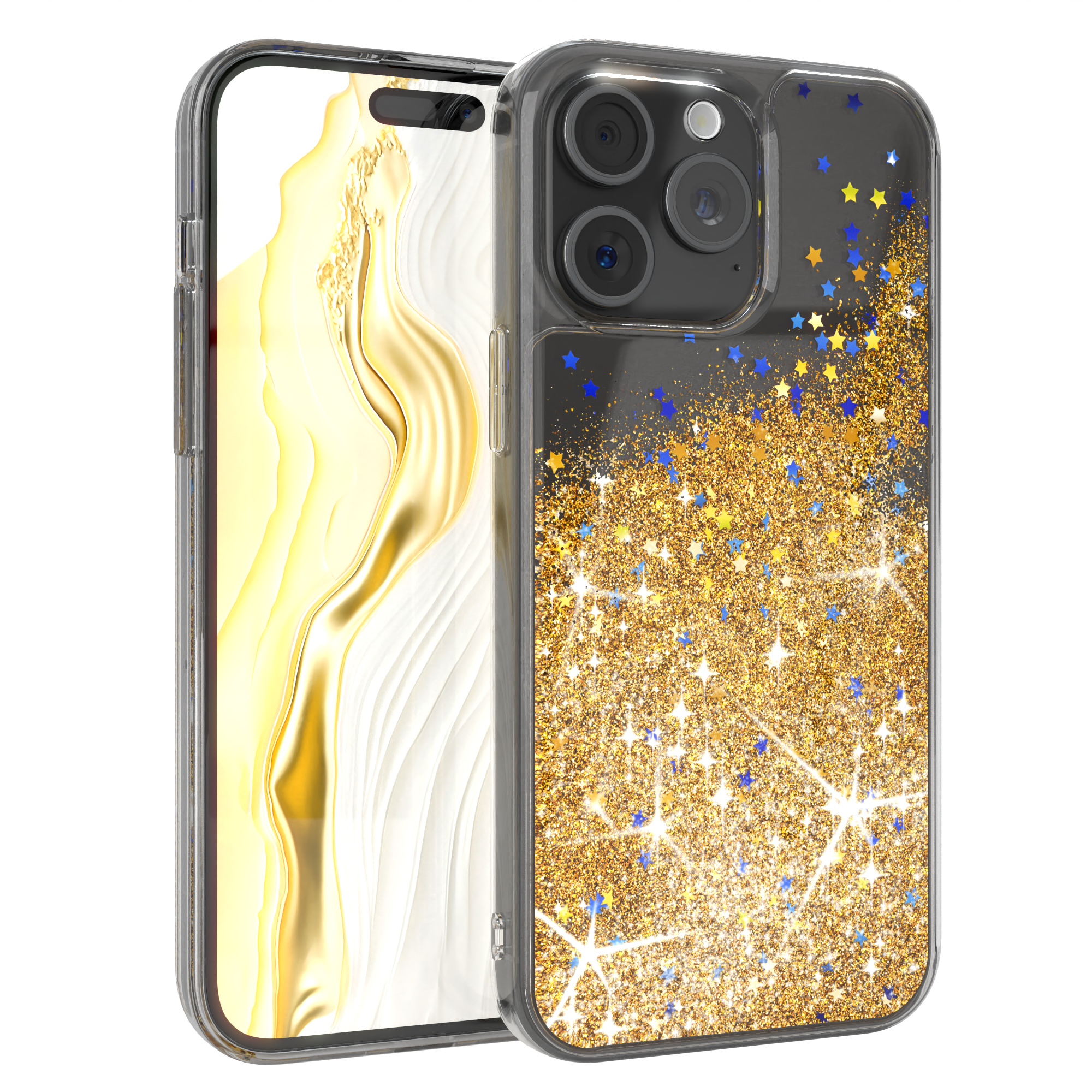 Liquid iPhone 15 Apple, Case, Glittery Backcover, Gold Max, EAZY Pro CASE