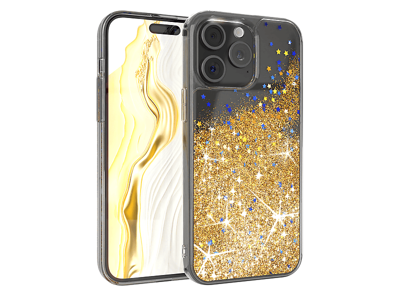 Glittery Liquid Apple, iPhone 15 EAZY Backcover, Pro Gold Max, CASE Case,