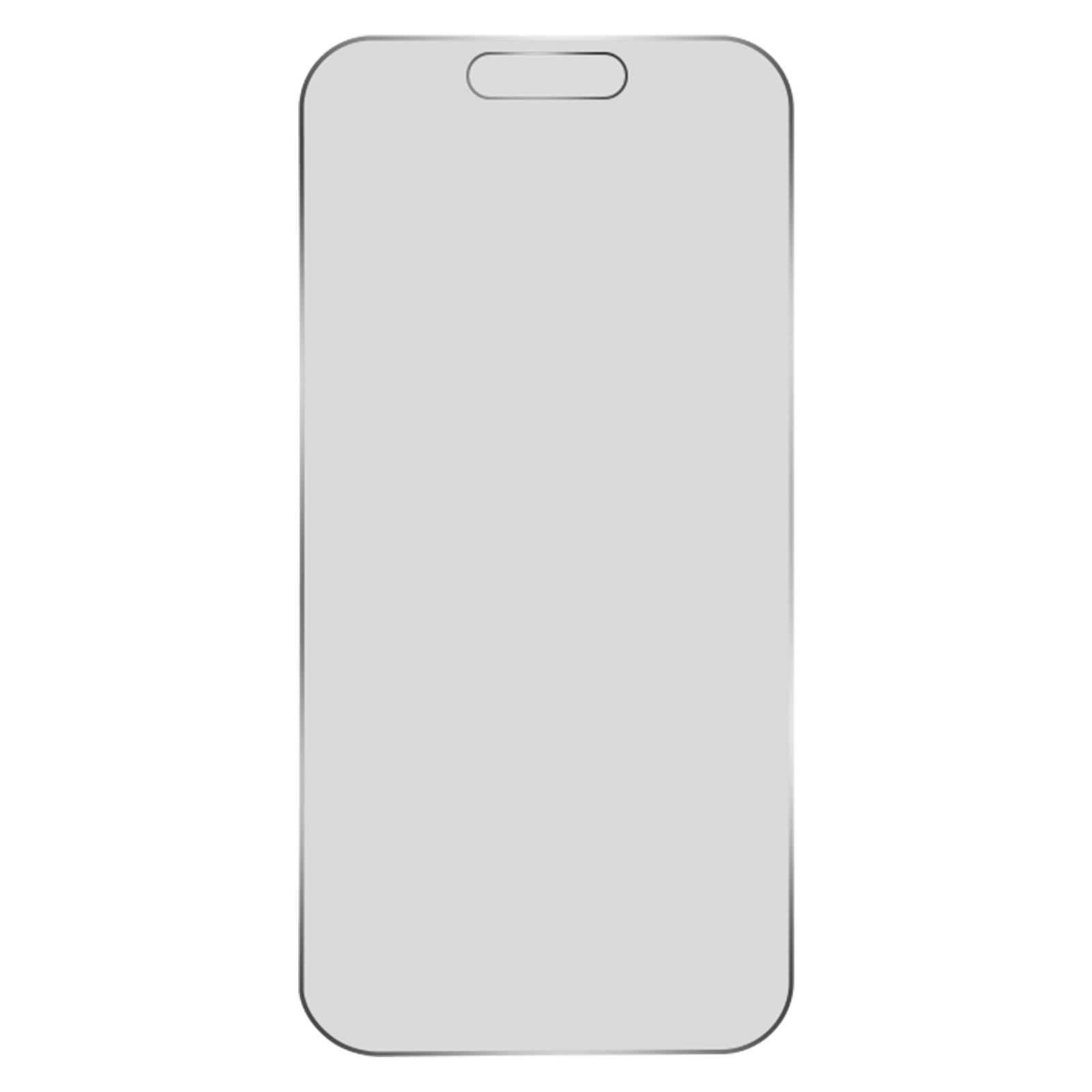 Un proteggi schermo grigio chiaro con un notch in alto. Sfondo bianco.
