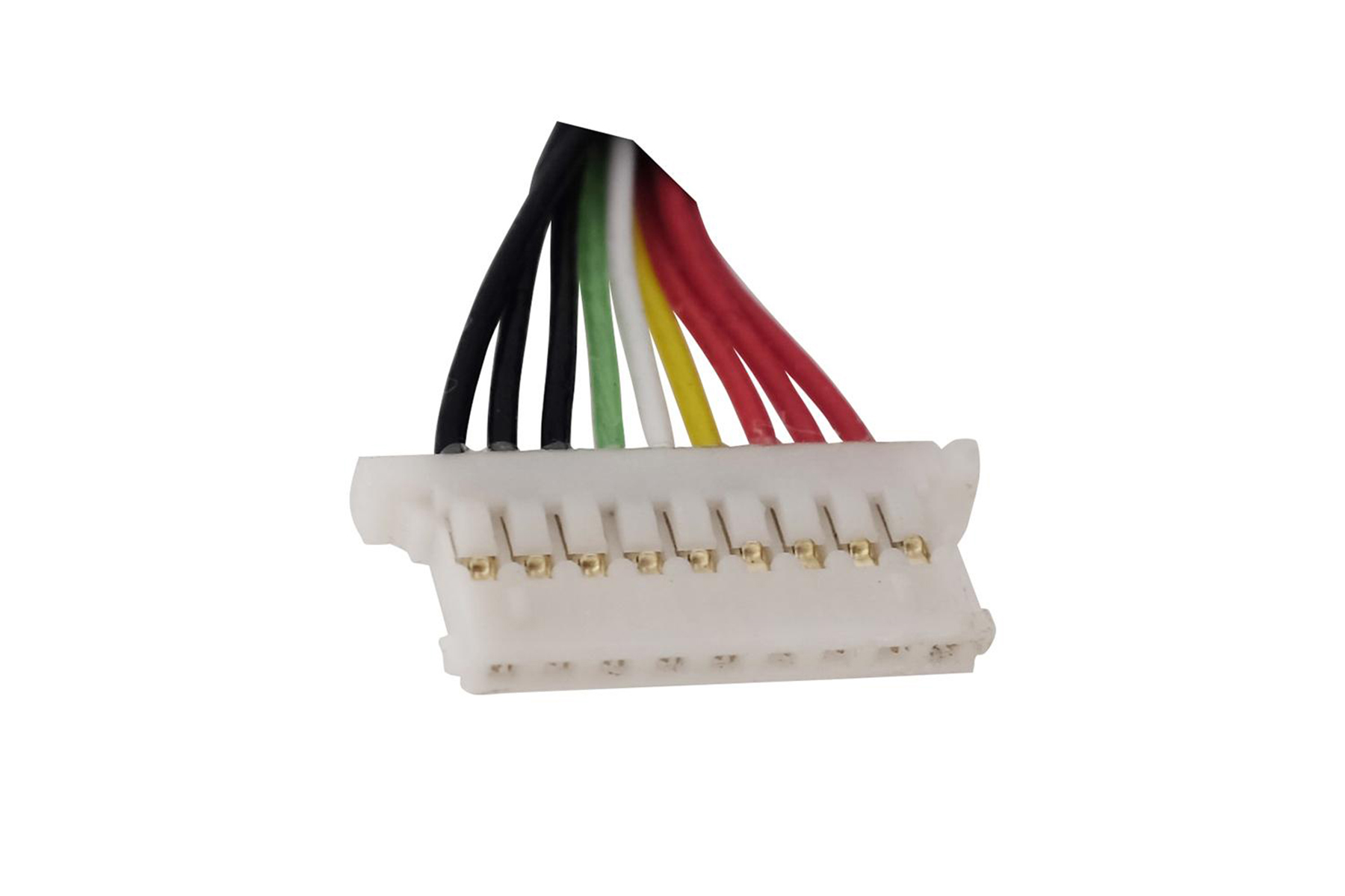 Ein weißer Stecker mit mehreren farbigen Drähten.