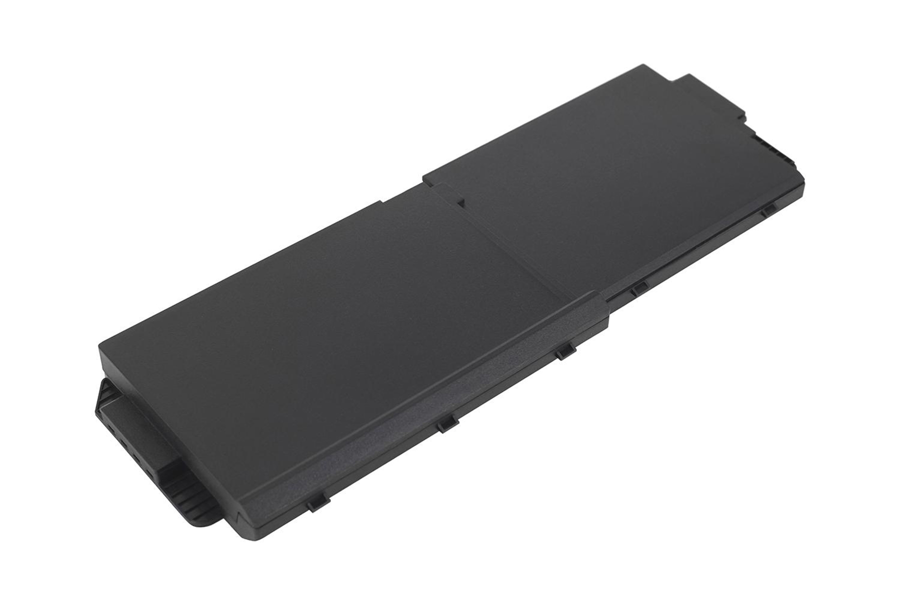 Un pacco batteria nero per laptop. Il pacco batteria è rettangolare e ha una superficie piana.