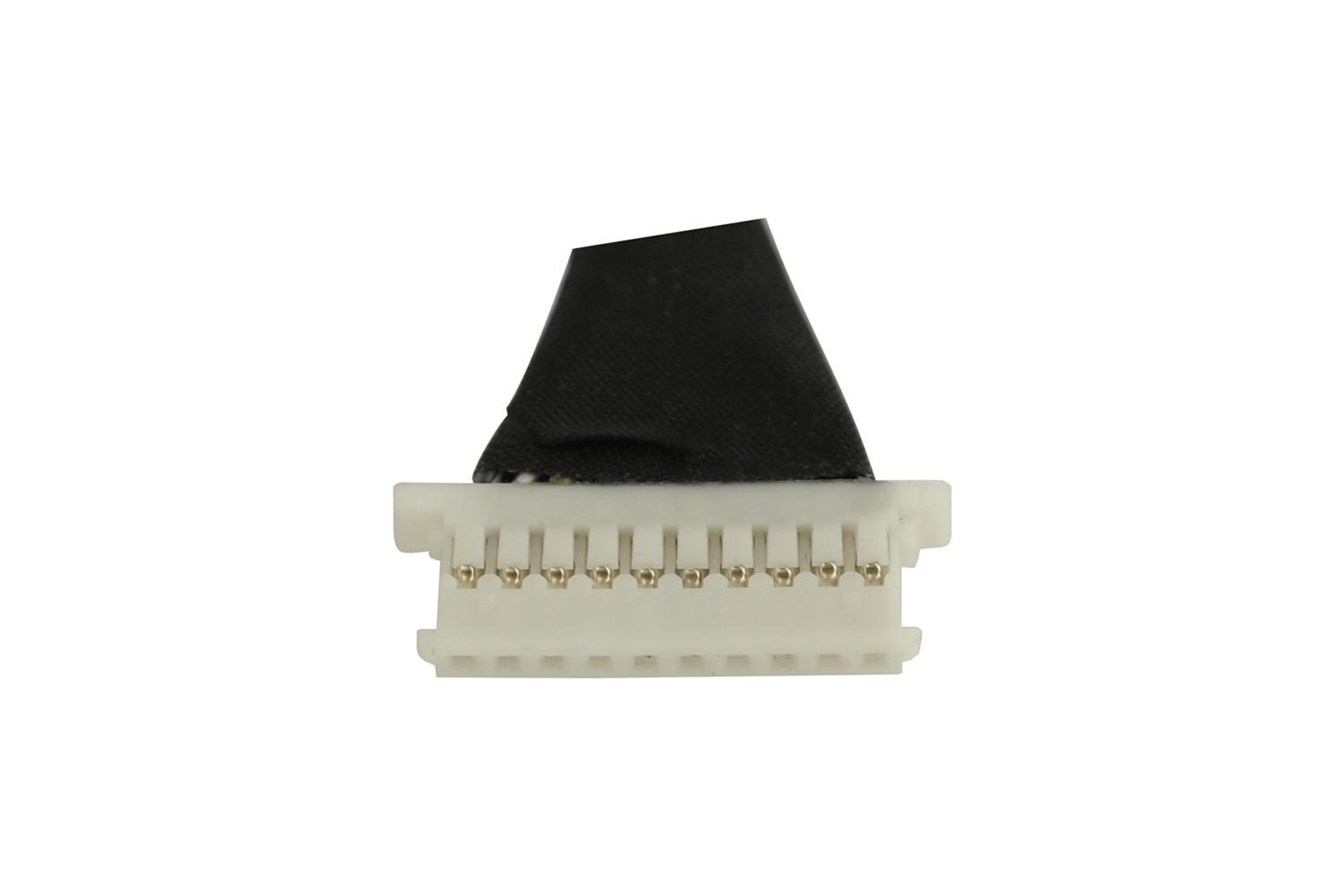 Connettore bianco con pin e tessuto nero. Isolato su sfondo bianco.