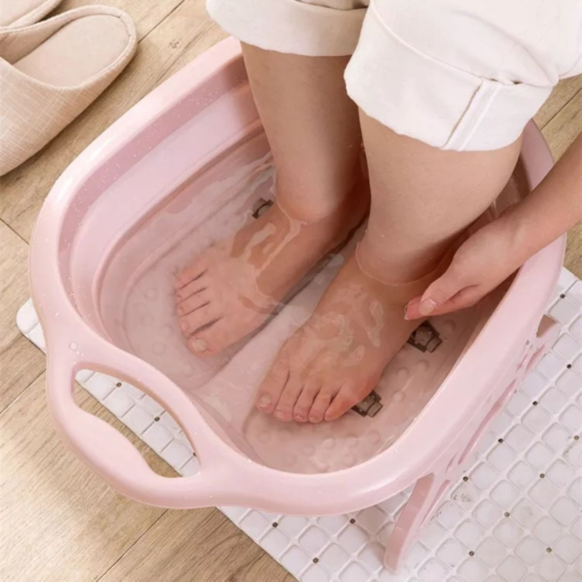 LACAMAX Pinkes klappbares Fußbad glatter Massage Füße, mit Walzenbeulen, Fußmassagegerät - komfortable Stand