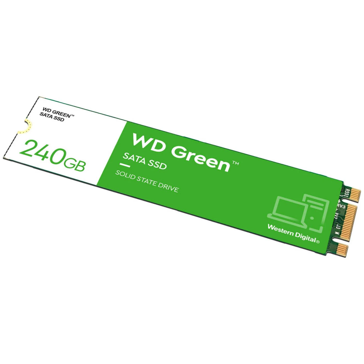 Zielony i biały dysk półprzewodnikowy (SSD) z tekstem „WD Green” na białym tle.