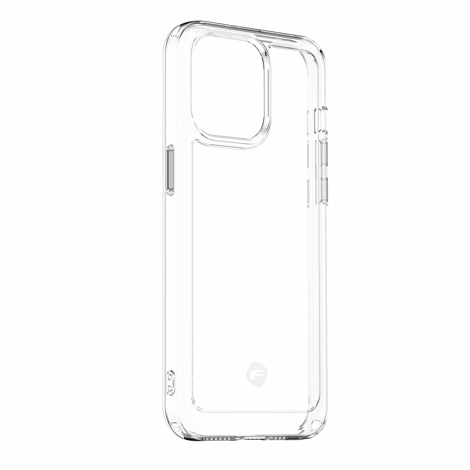 Custodia trasparente per iPhone. La custodia è trasparente e mostra il contorno del telefono.