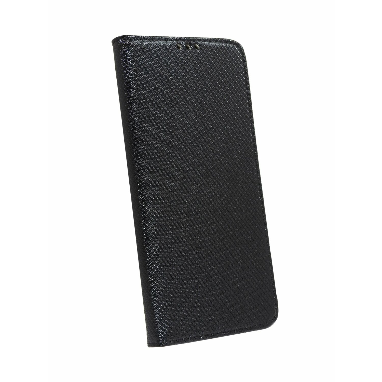 Custodia per telefono nera strutturata con un design semplice e una superficie liscia.