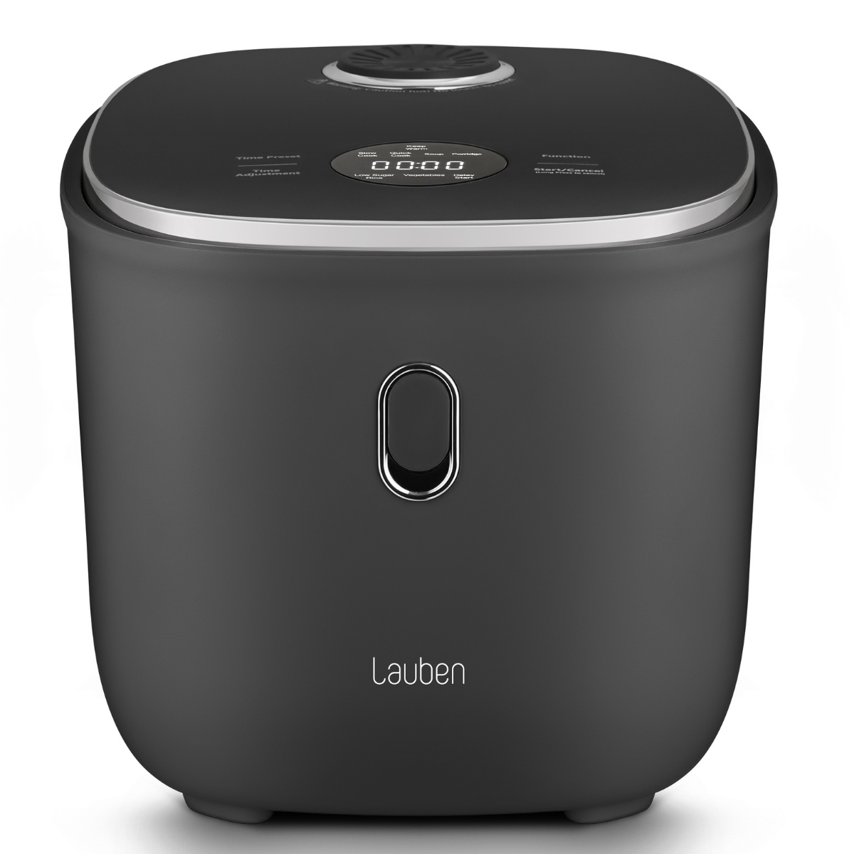 Czarny garnek do ryżu z wyświetlaczem i logo Lauben.