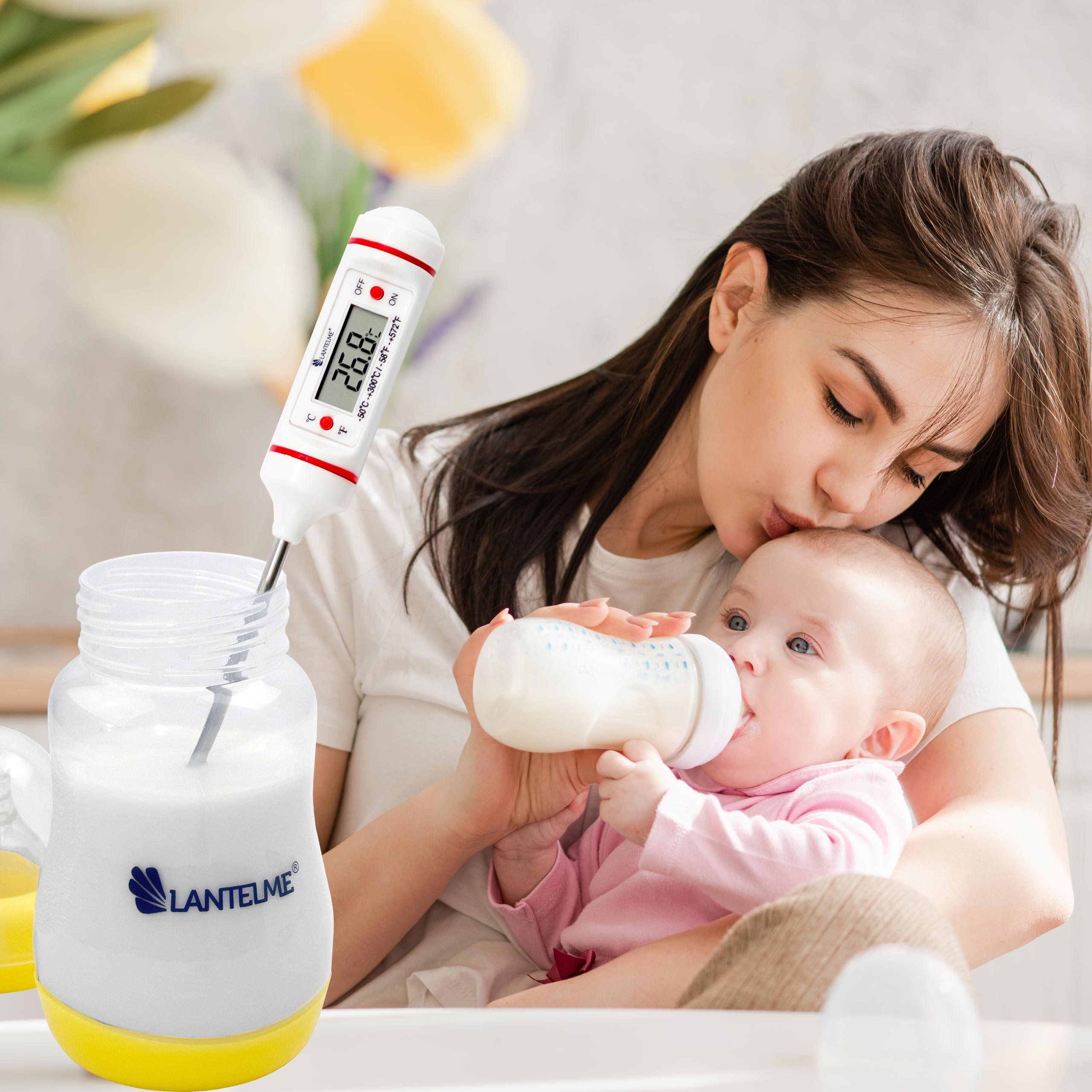 LANTELME Digitales Babyflaschenthermometer für Weiß Babykostwärmer