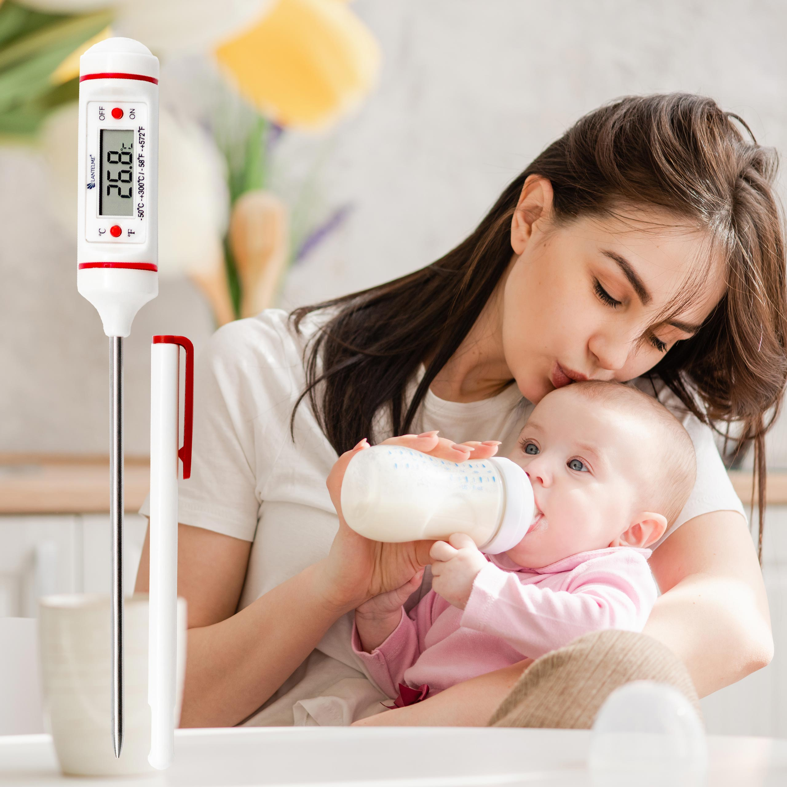 LANTELME Digitales Babyflaschenthermometer Babykostwärmer für Weiß