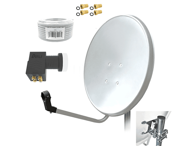 ARLI Satelliten Set 20m Kabel Sat Anlage (60 cm, Quad LNB)