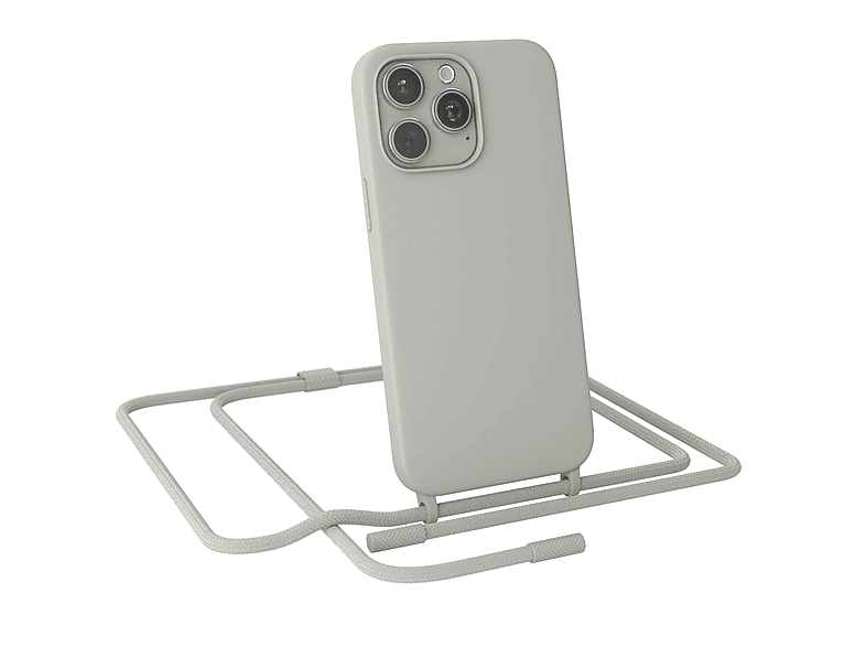 Full Runde Grau Color, Max, EAZY iPhone CASE Handykette Umhängetasche, / Apple, 15 Taupe Pro Beige