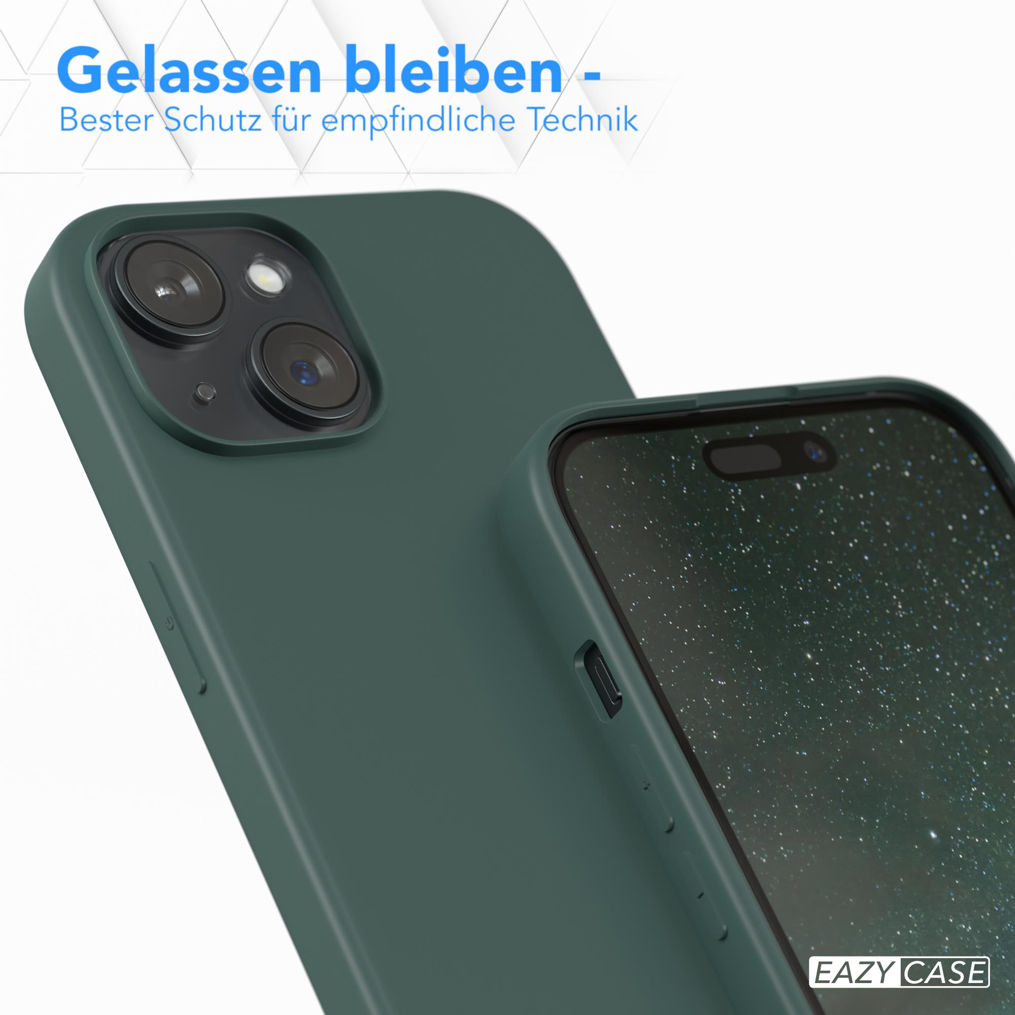 Ein Telefon in einer dunkelgrünen Hülle. Die Hülle bedeckt das Telefon. EAZY CASE Logo.
