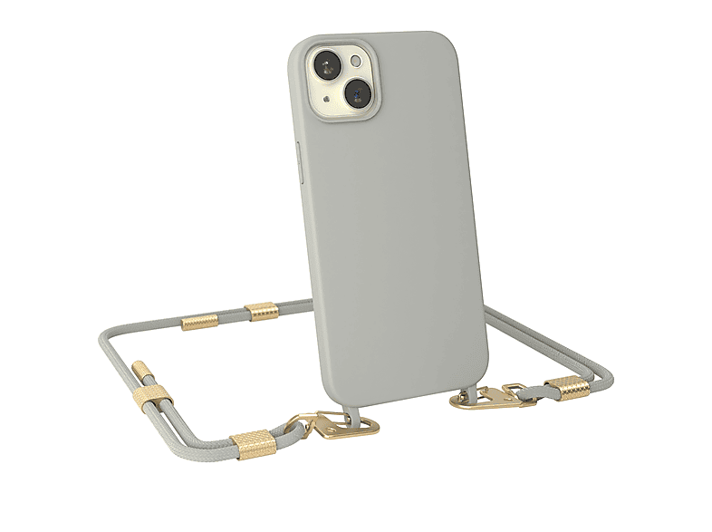 EAZY CASE Runde Handykette mit Beige Taupe Umhängetasche, Plus, / iPhone Grau Karabiner, Apple, 15