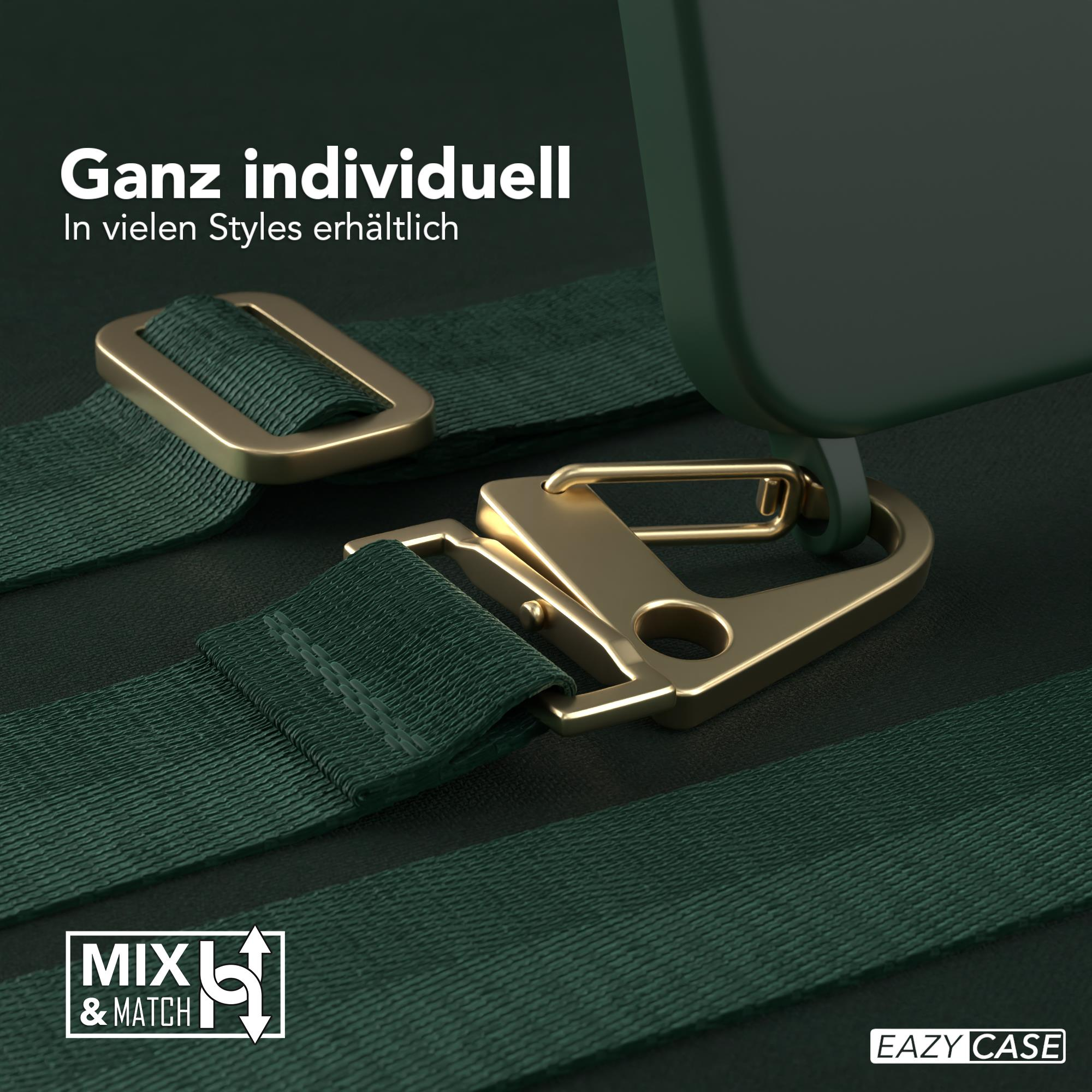 Grüner Handyriemen mit goldenem Verschluss und Hülle. Text: "Ganz individuell In vielen Styles erhältlich".