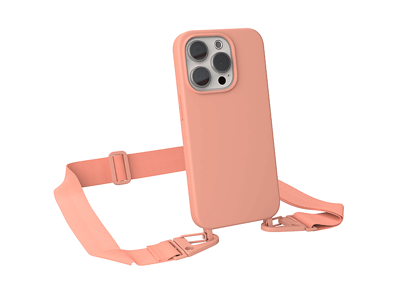 EAZY CASE Handy Kette Breit Altrosa iPhone mit Karabiner Apple, 15 Pro, Silikon / Hülle, Premium Coral Umhängetasche
