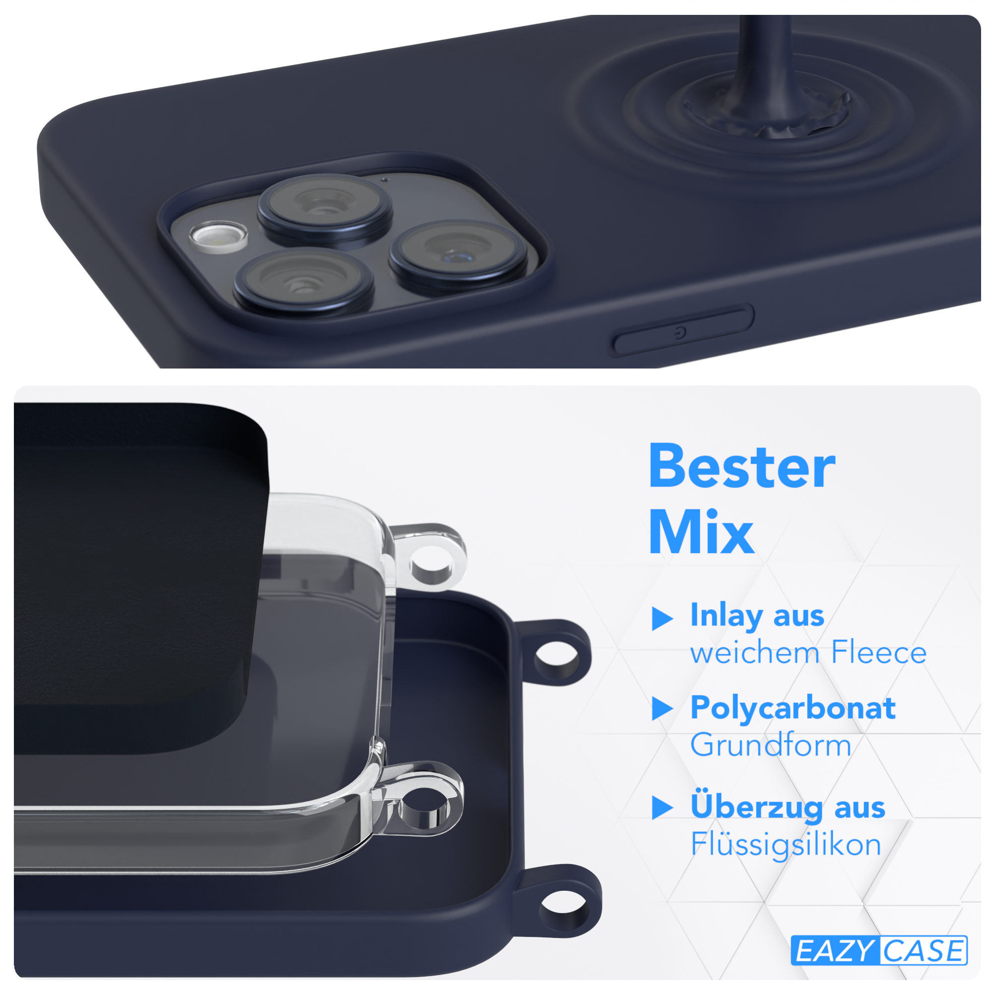 EAZY CASE Runde Handykette mit Nachtblau Umhängetasche, iPhone Karabiner, / Apple, 15 Pro Blau Max, Dunkel