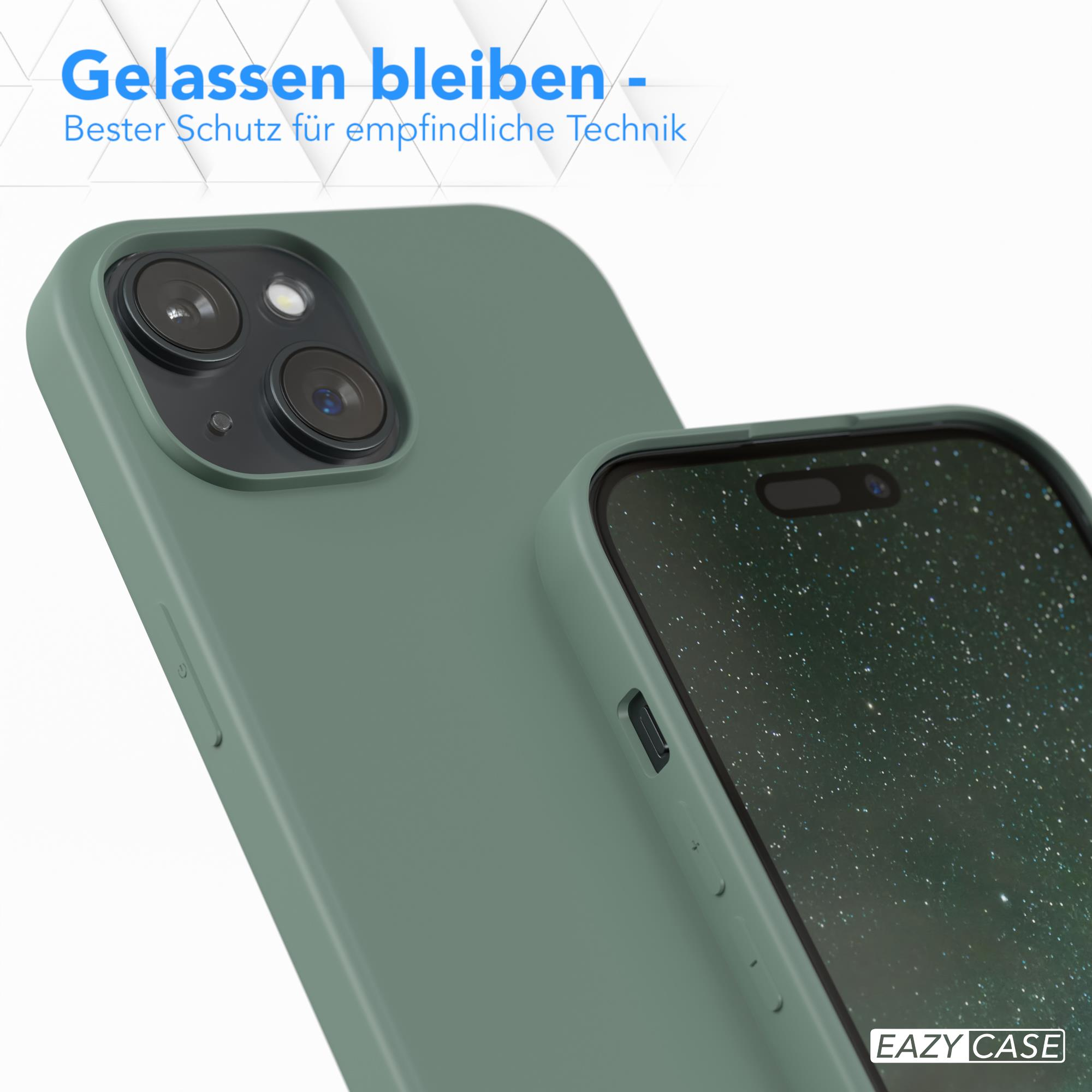 Grüne Handyhülle auf einem Telefon, mit einem Markennamen in der unteren rechten Ecke.