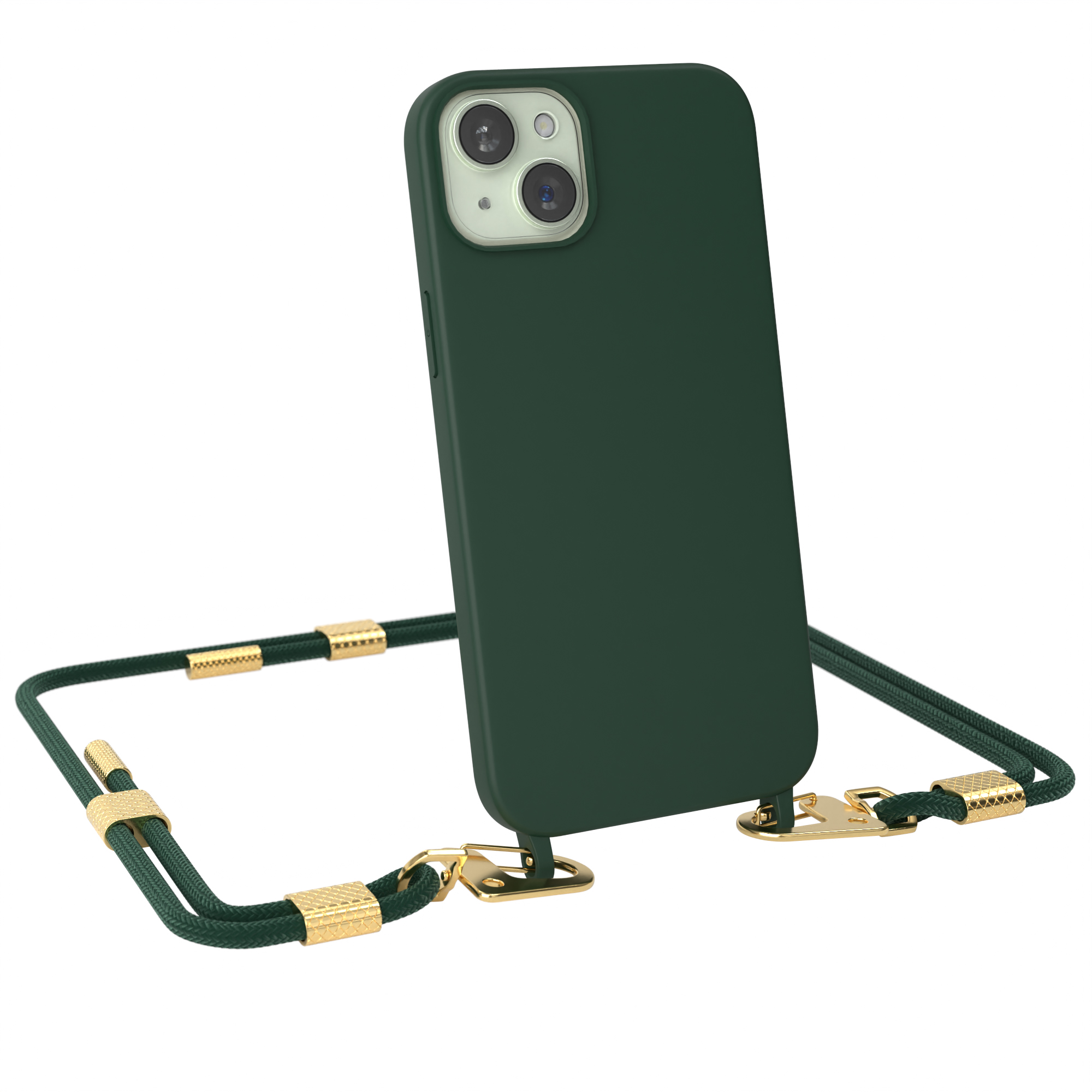 EAZY CASE Runde Handykette mit Piniengrün / Grün iPhone 15 Dunkel Plus, Umhängetasche, Apple, Karabiner