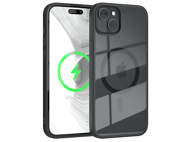 EAZY CASE Clear Cover mit MagSafe, Bumper, Apple, iPhone 15 Plus, Schwarz