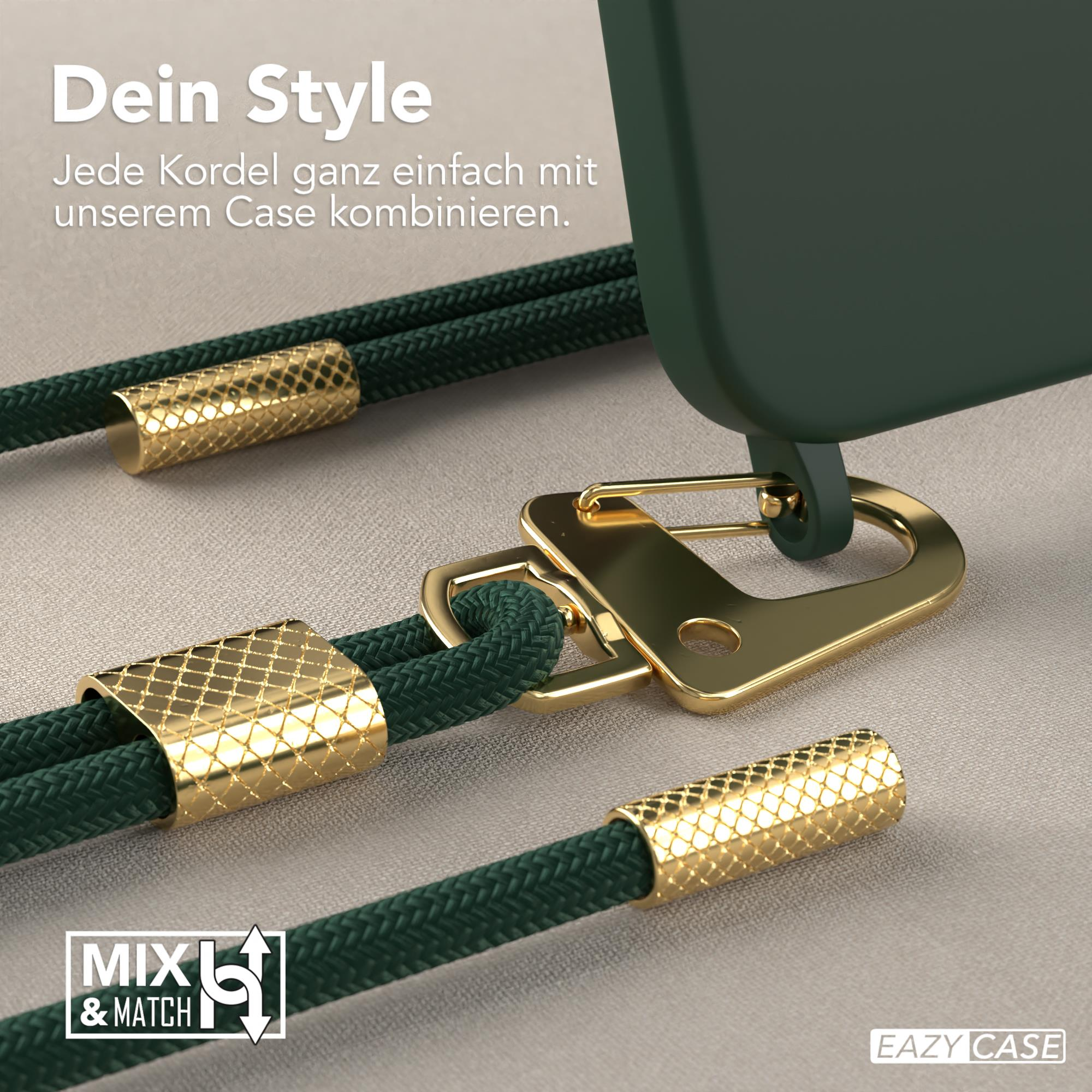 Eine Handyhülle mit grünem Kordel, goldenen Details und den Worten "MIX & MATCH".