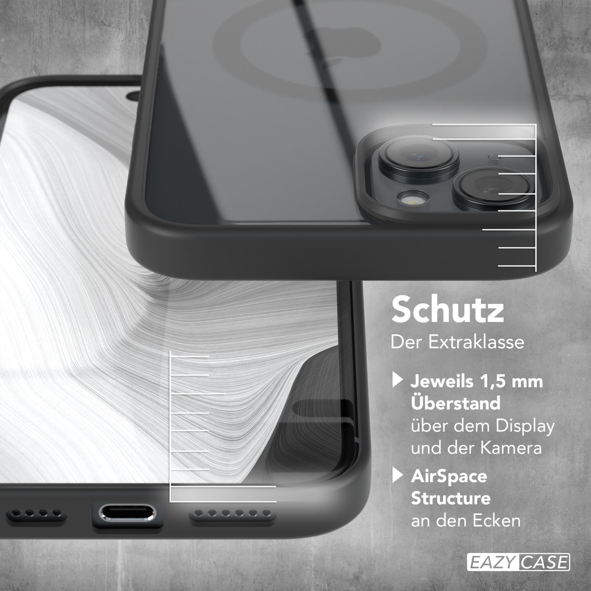 Nahaufnahme einer schwarzen Handyhülle mit einem Telefon darin, mit Text zum Schutz.