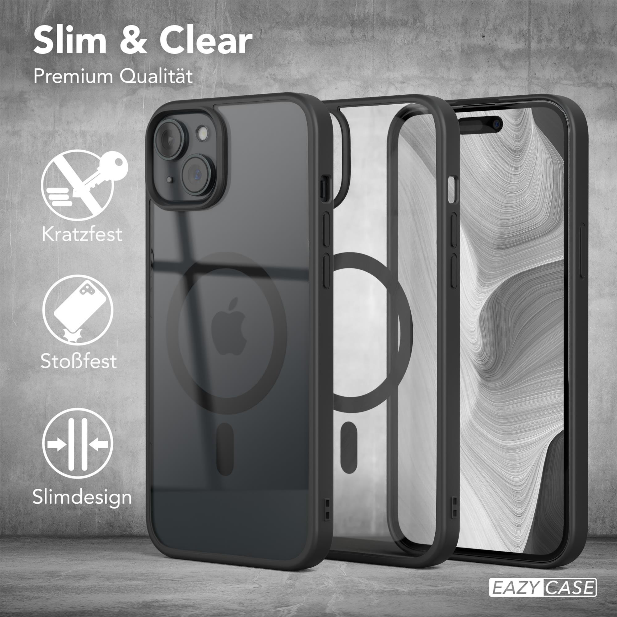 Drei Handyhüllen, schwarz, transparent und ein Telefon mit weißem Hintergrund.