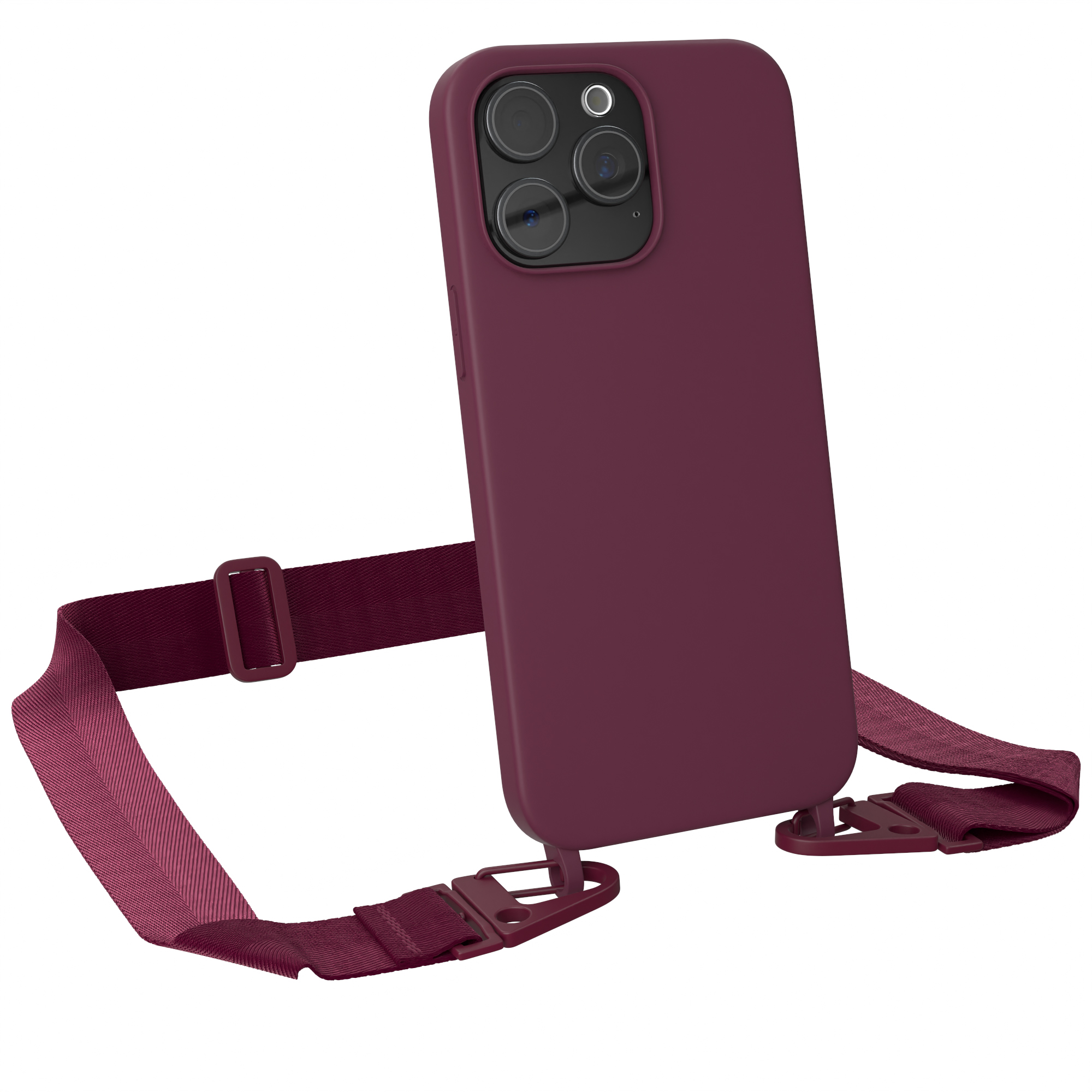 EAZY CASE Silikon Pro Breit Kette iPhone Handy / 15 Umhängetasche, Apple, Rot Karabiner Premium mit Hülle, Beere Burgundy Max