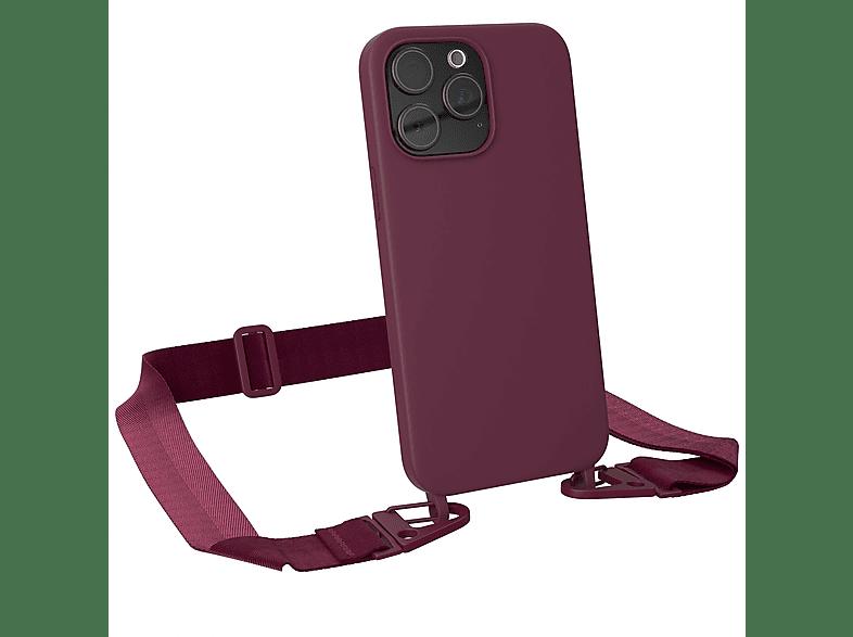 EAZY CASE Silikon Pro Breit Kette iPhone Handy / 15 Umhängetasche, Apple, Rot Karabiner Premium mit Hülle, Beere Burgundy Max