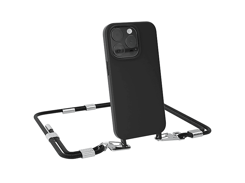 EAZY CASE Runde Handykette mit Schwarz Apple, iPhone Umhängetasche, 15 Karabiner, Pro