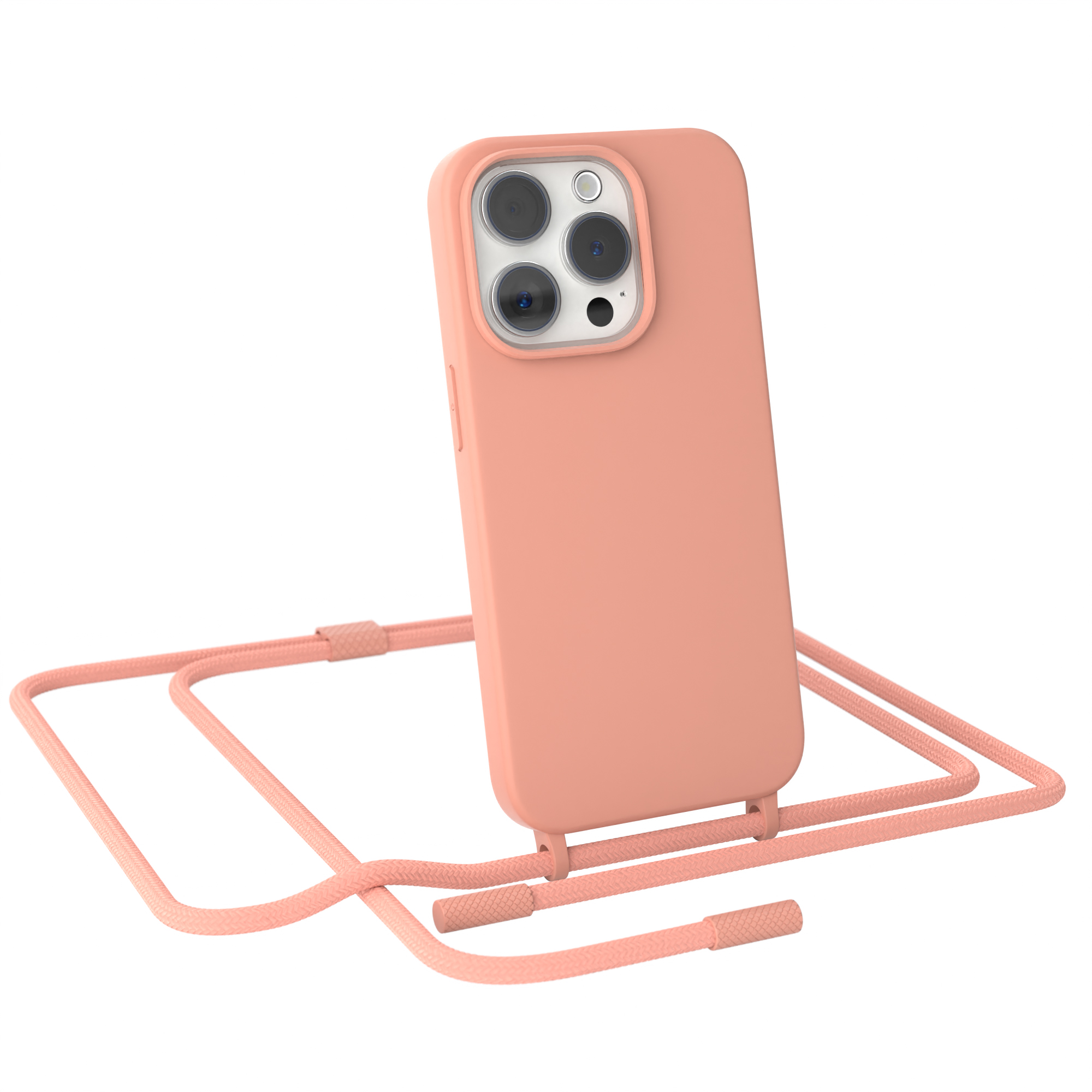 EAZY CASE Runde Handykette / iPhone Apple, 15 Coral Color, Umhängetasche, Pro, Full Altrosa