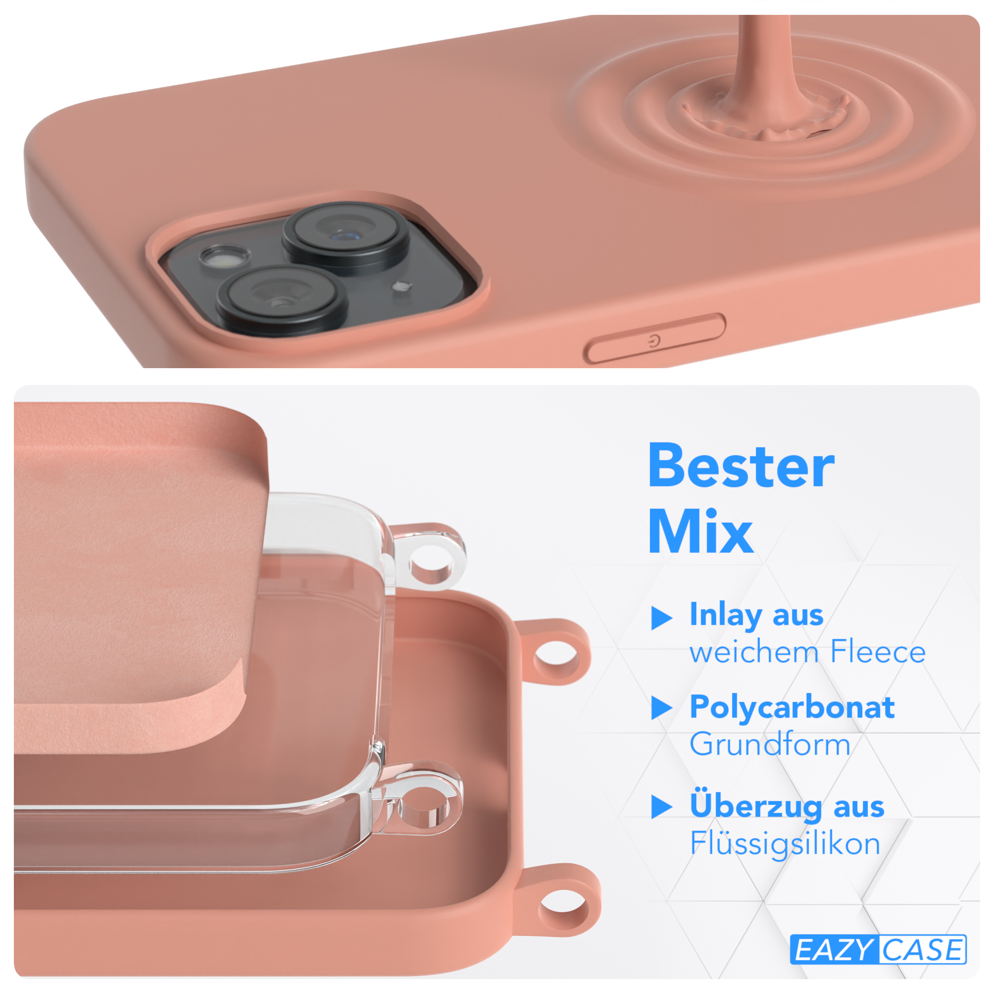 EAZY Coral iPhone Handykette 15 Umhängetasche, CASE Full Plus, Altrosa Apple, Color, Runde /