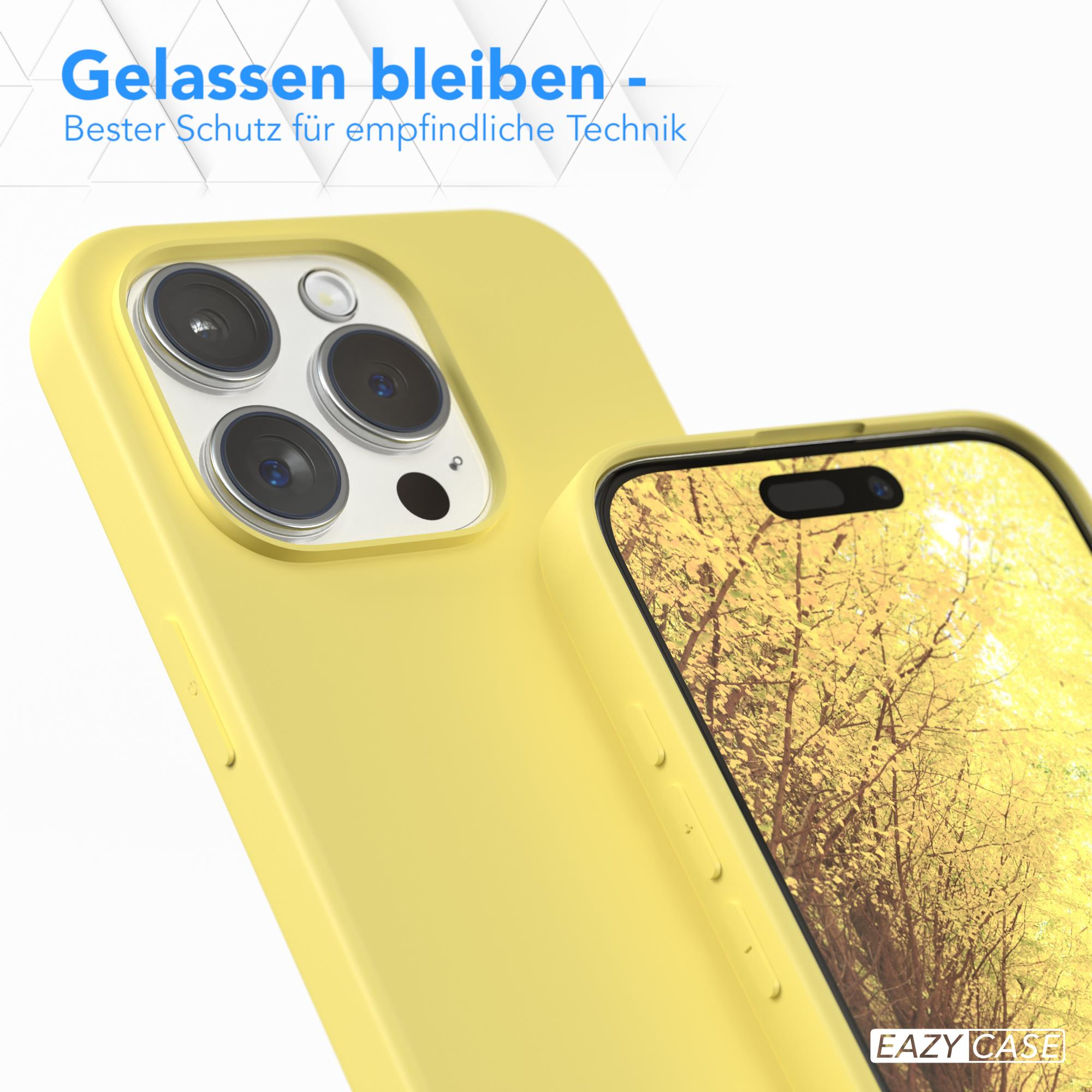 Gelbe Handyhülle Nahaufnahme mit Displayschutz, gelbe Baum-Szene.