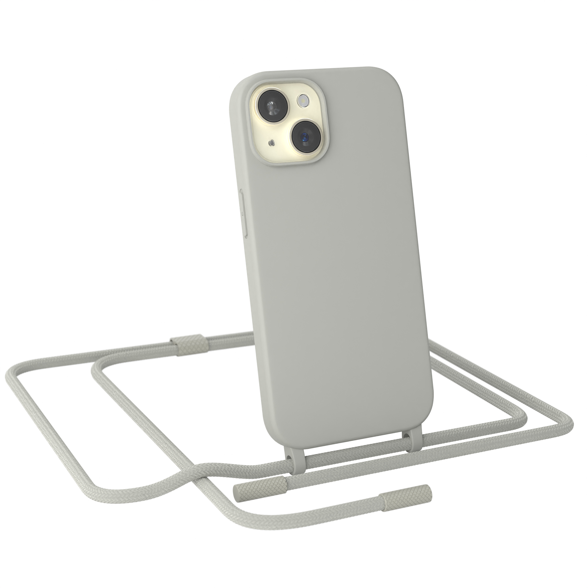 Full Taupe Umhängetasche, Beige Color, Grau EAZY CASE / iPhone 15, Handykette Apple, Runde