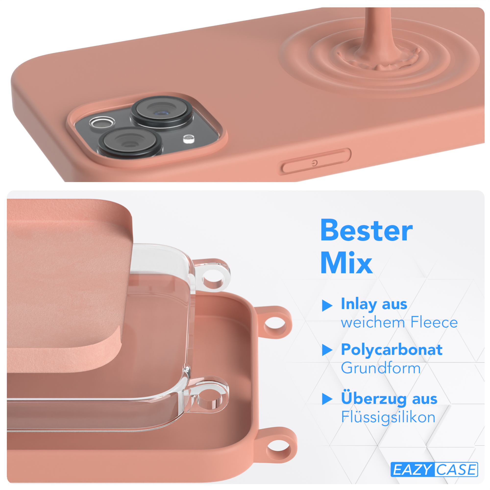 Altrosa Handy Apple, iPhone Breit Kette Hülle, mit Umhängetasche, Karabiner 15, Coral / Premium Silikon EAZY CASE