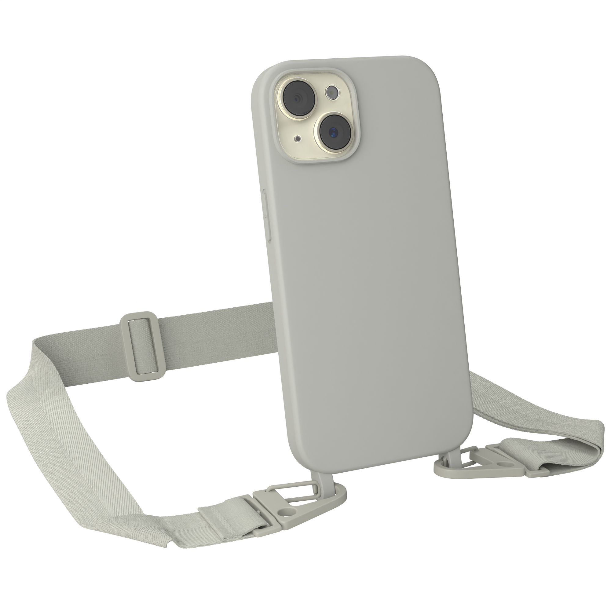 EAZY CASE Handy Kette Breit Apple, Karabiner mit Taupe iPhone Premium Hülle, 15, / Umhängetasche, Silikon Grau Beige