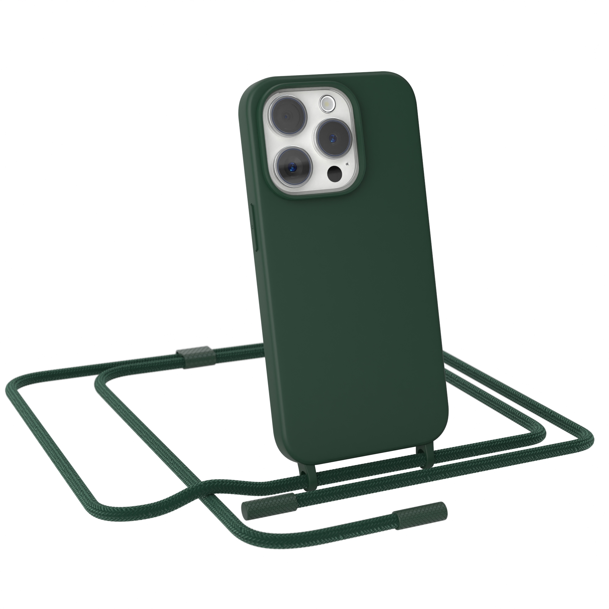 EAZY CASE Runde Handykette Color, Grün Dunkel Apple, Umhängetasche, Full 15 iPhone / Piniengrün Pro