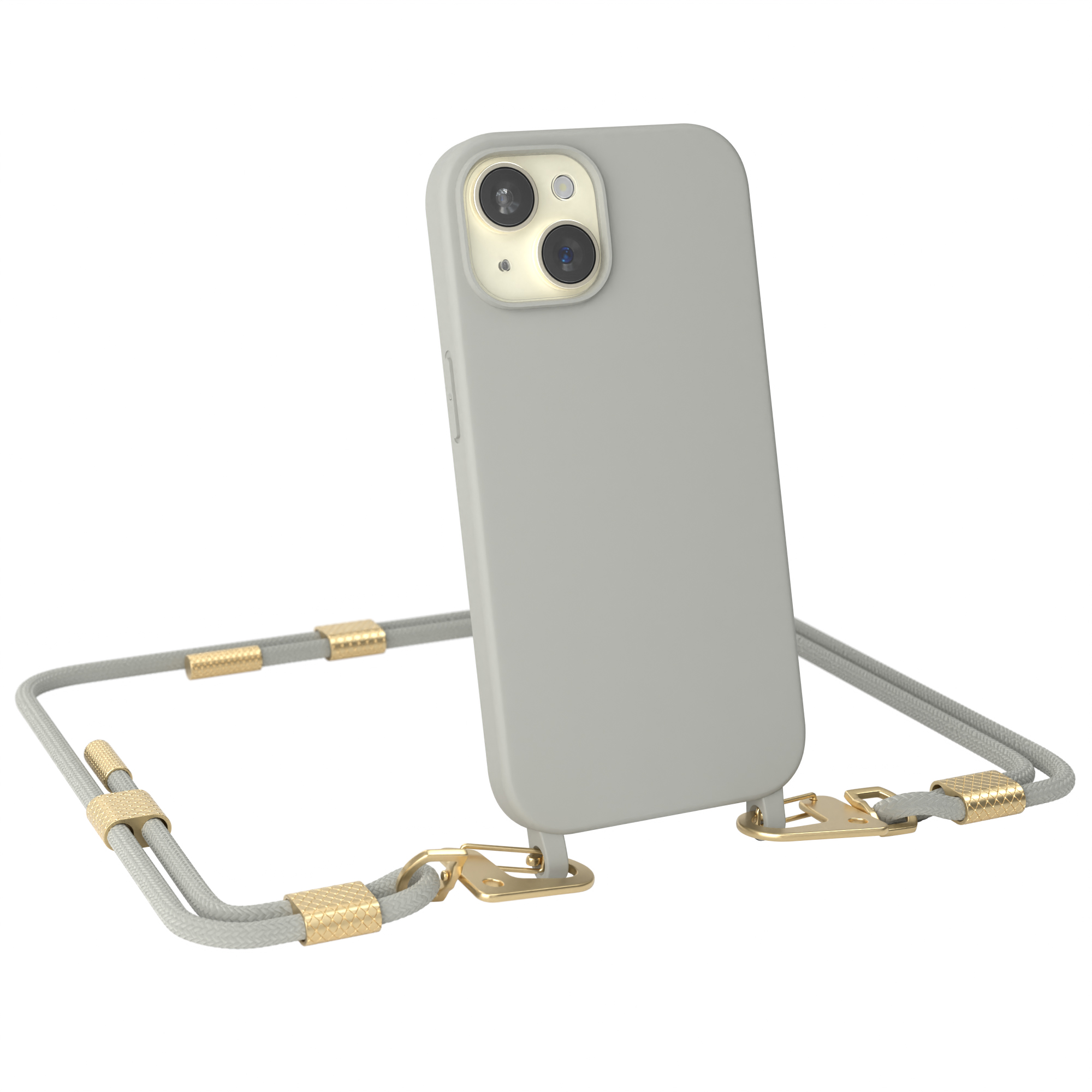 EAZY CASE Runde iPhone Beige mit Handykette Apple, Grau 15, Karabiner, / Taupe Umhängetasche