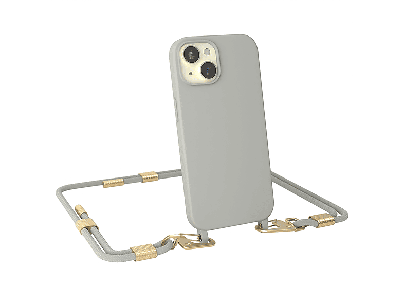 EAZY CASE Beige iPhone Handykette / mit Taupe Apple, 15, Karabiner, Grau Umhängetasche, Runde