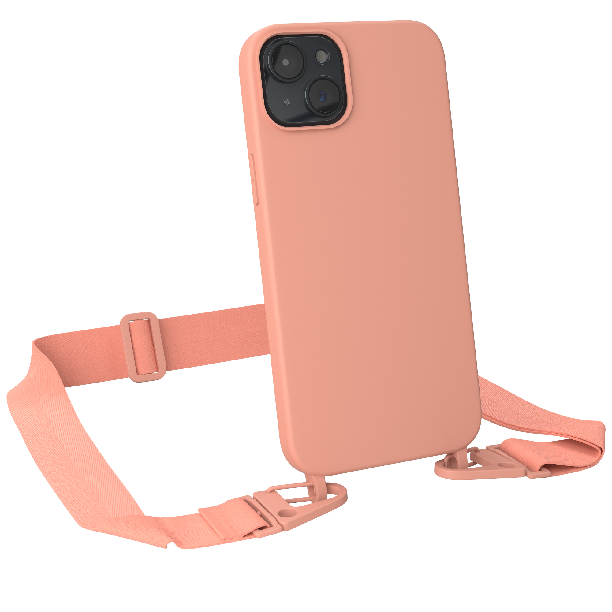 EAZY CASE Altrosa Hülle, Breit 15 Premium iPhone Silikon Coral mit Kette Apple, Karabiner Plus, Umhängetasche, / Handy